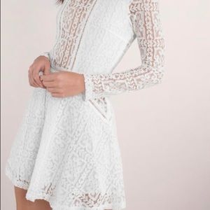 White lace, long sleeve skater dress